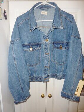 NWT Mono B Classic Denim Jean Jacket Ribbed Hem Line Size 3X